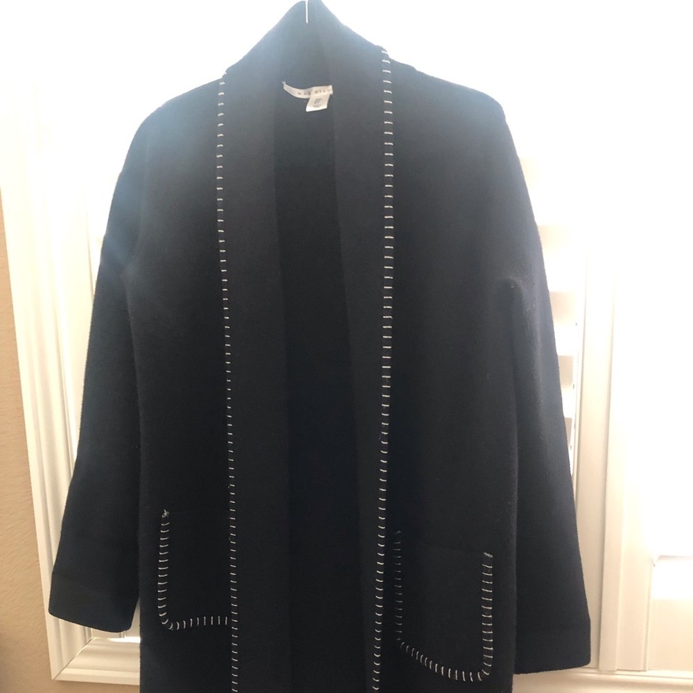 Black 3/4 jacket with white whip stitching